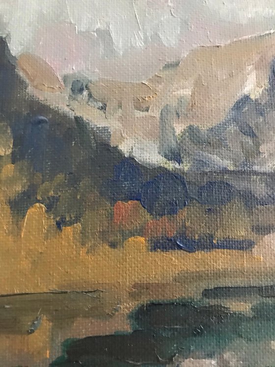 Original Oil Painting Wall Art Signed unframed Hand Made Jixiang Dong Canvas 25cm × 20cm Landscape Boat Seealpsee Lake Switzerland Small Impressionism Impasto