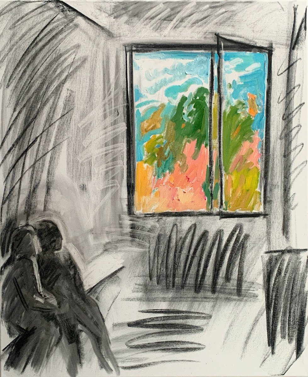 Expressive Painting , Spring. Two By The Window By Natalia Matveeva, 24 X 29, Artwork For Sale On Artfinder