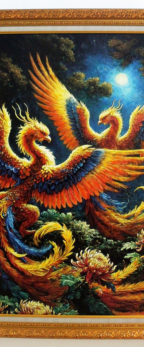 Feng Shui Phoenix Birds and Chrysanthemum by Seruni Bodjawati