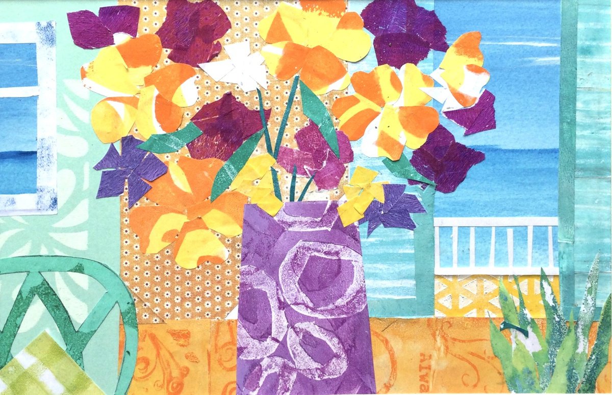 Abstract Collage By Dee Evans, 16 X 12, Sea View, Original Artwork