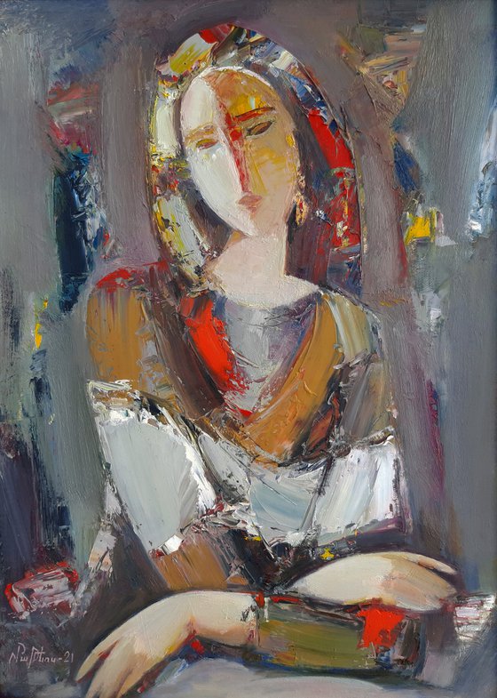 Portrait (42x58cm, oil/canvas, abstract portrait)
