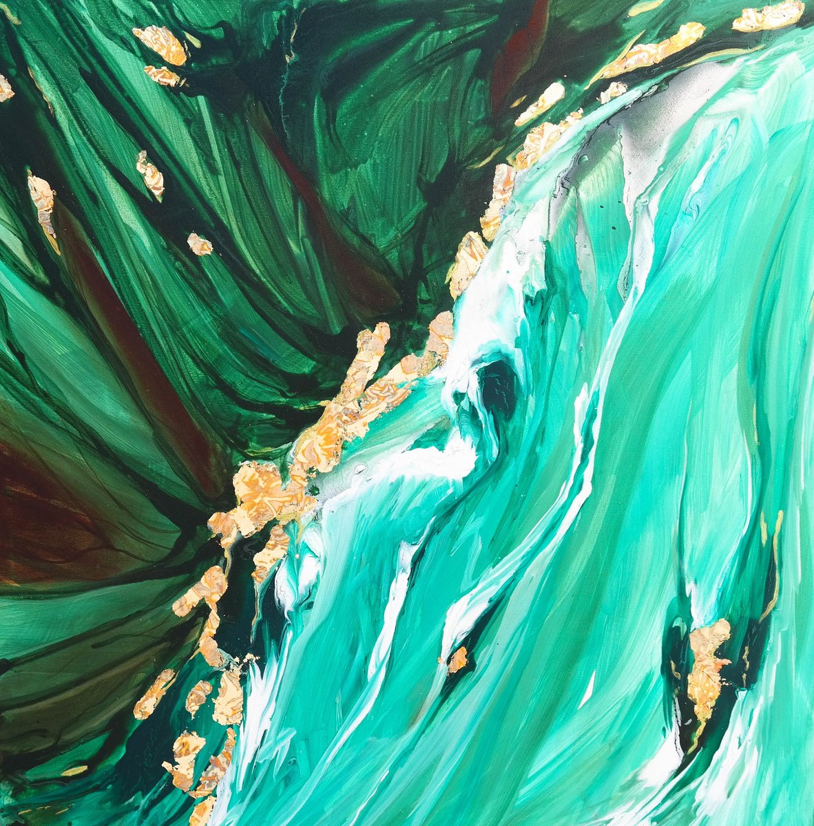 Abstract Painting By Danijela Dan, 31 X 31, Golden Islands Ii, Original Artwork