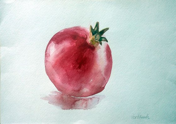 RED POMEGRANATE. - ORIGINAL WATERCOLOUR PAINTING.