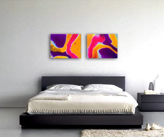 "Flow With Me Series" - Original Diptych, Abstract PMS Fluid Acrylic Paintings Series - 40" x 16"