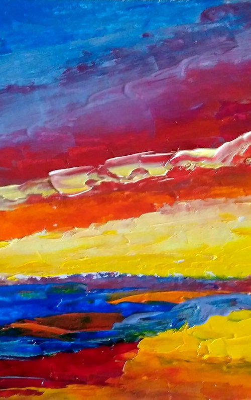 Sunset Oil Painting Seascape Original Art Abstract Artwork Landscape Small Wall Art by Yulia Berseneva