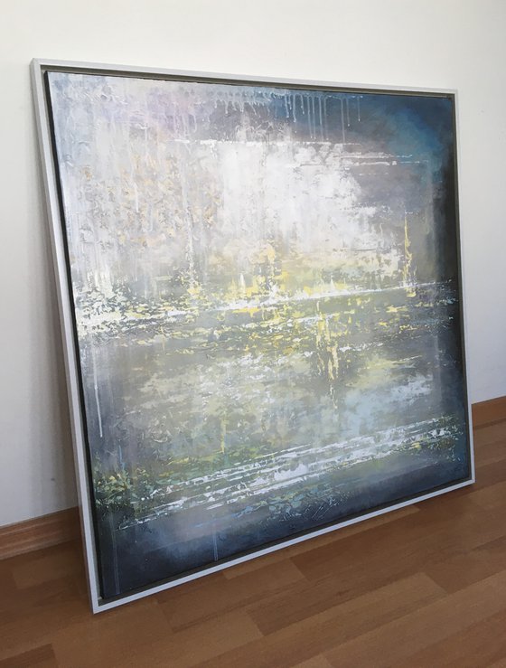 White evening. Large abstract painting.