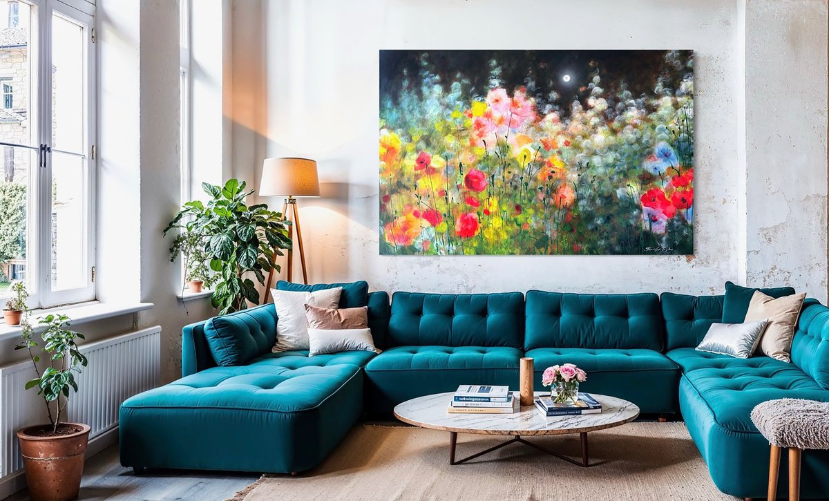 Impressionistic Botanical Oil Painting By Jennifer Taylor, 59 X 39, Nocturnal Spring Dream, Original Artwork