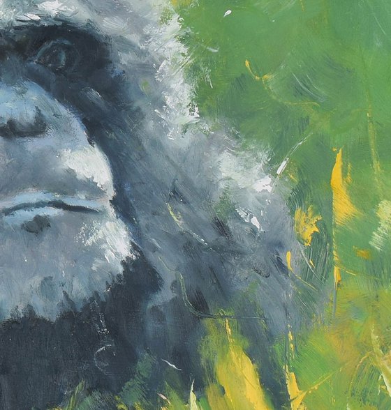 Curious - Framed Monkey Wildlife Oil Painting On Canvas