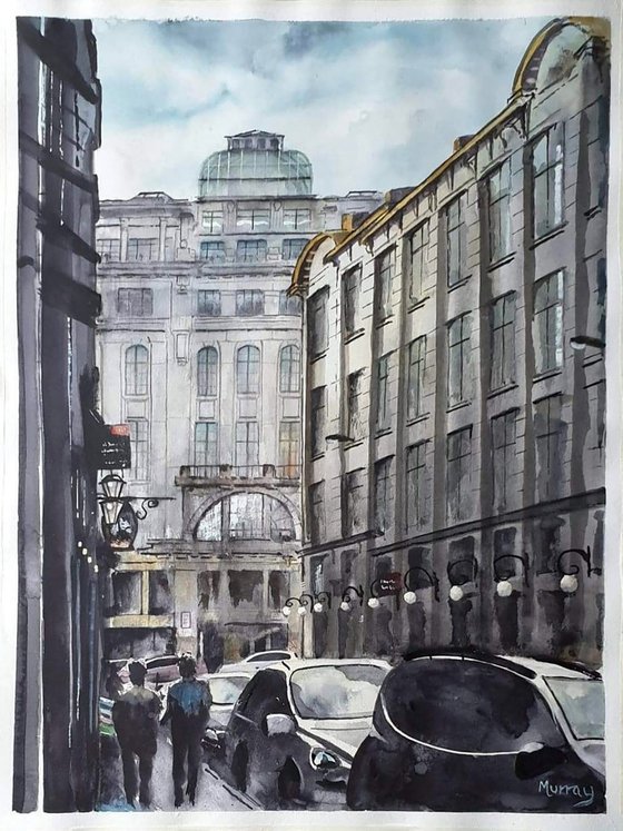Glasgow Cityscape, Drury Street, Framed Watercolour Painting
