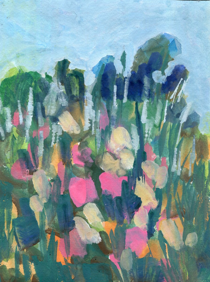 Abstract Painting By Elizabeth Anne Fox, 8 X 11, Summer Garden Flowers 3, Original Artwork
