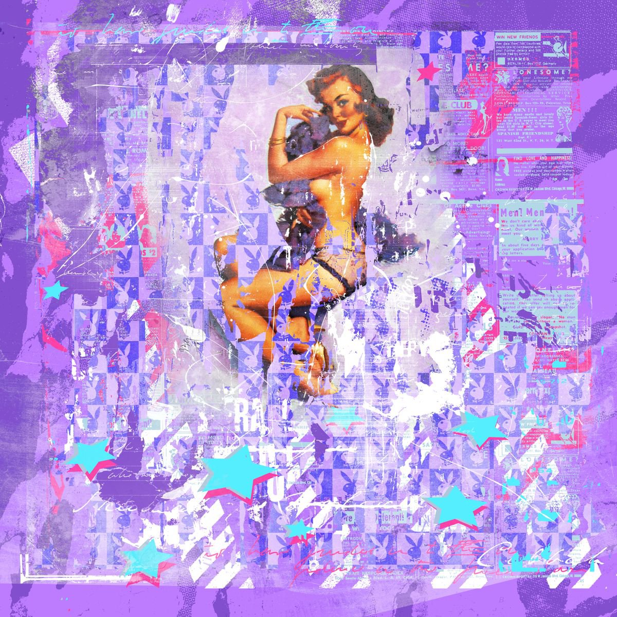 Portrait Painting By Teis Albers, 39 X 39", Vintage Bunny, Original Artwork