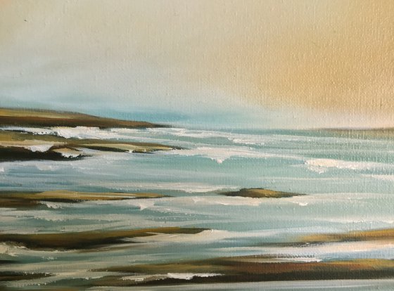 New Skies Meet The Tides Below - Original Seascape Oil Painting on Stretched Canvas