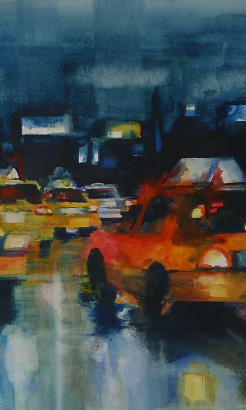 Study 2 New York Cabs in the Rain by Helen Sinfield