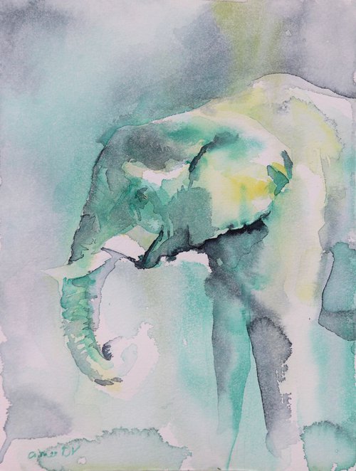 Elephant painting “As Evening Falls” by Aimee Del Valle