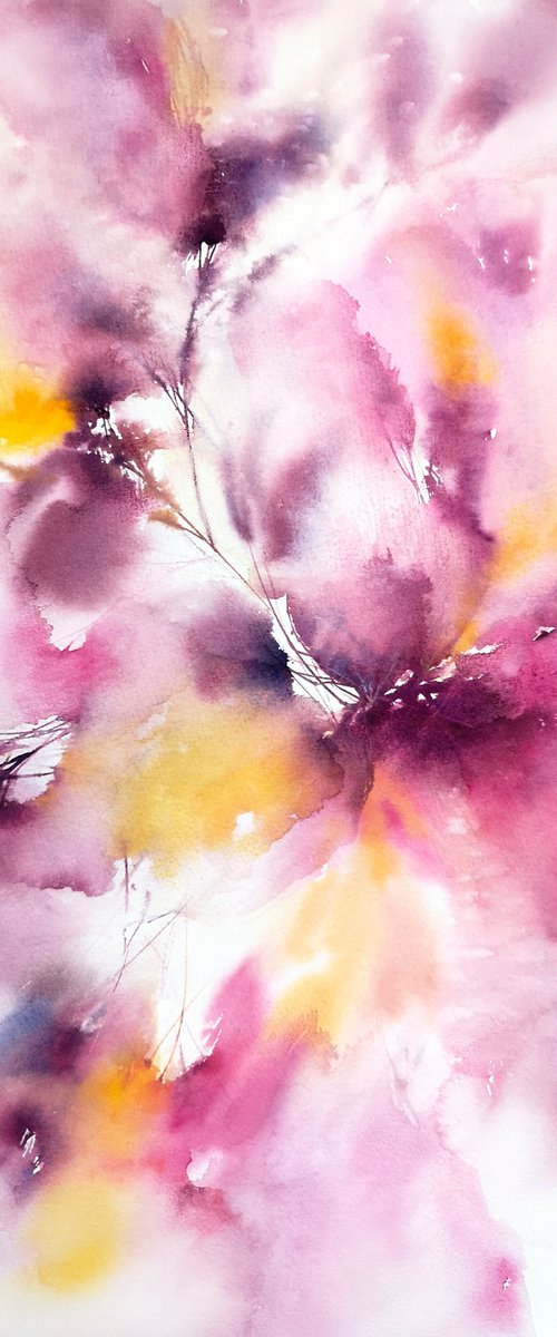 Purple abstract floral painting Amore mio by Olga Grigo