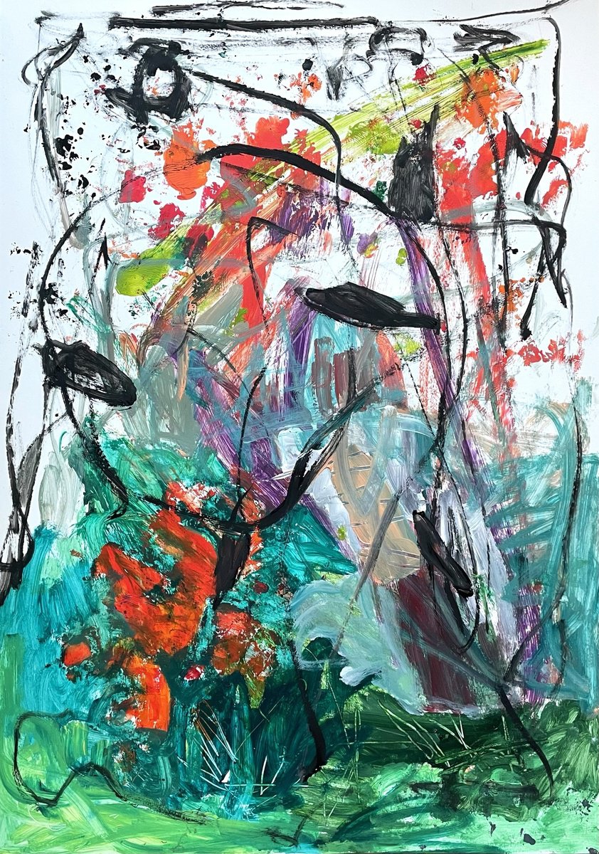 Expressive Abstract Acrylic Painting By Christel Haag, 20 X 28, You