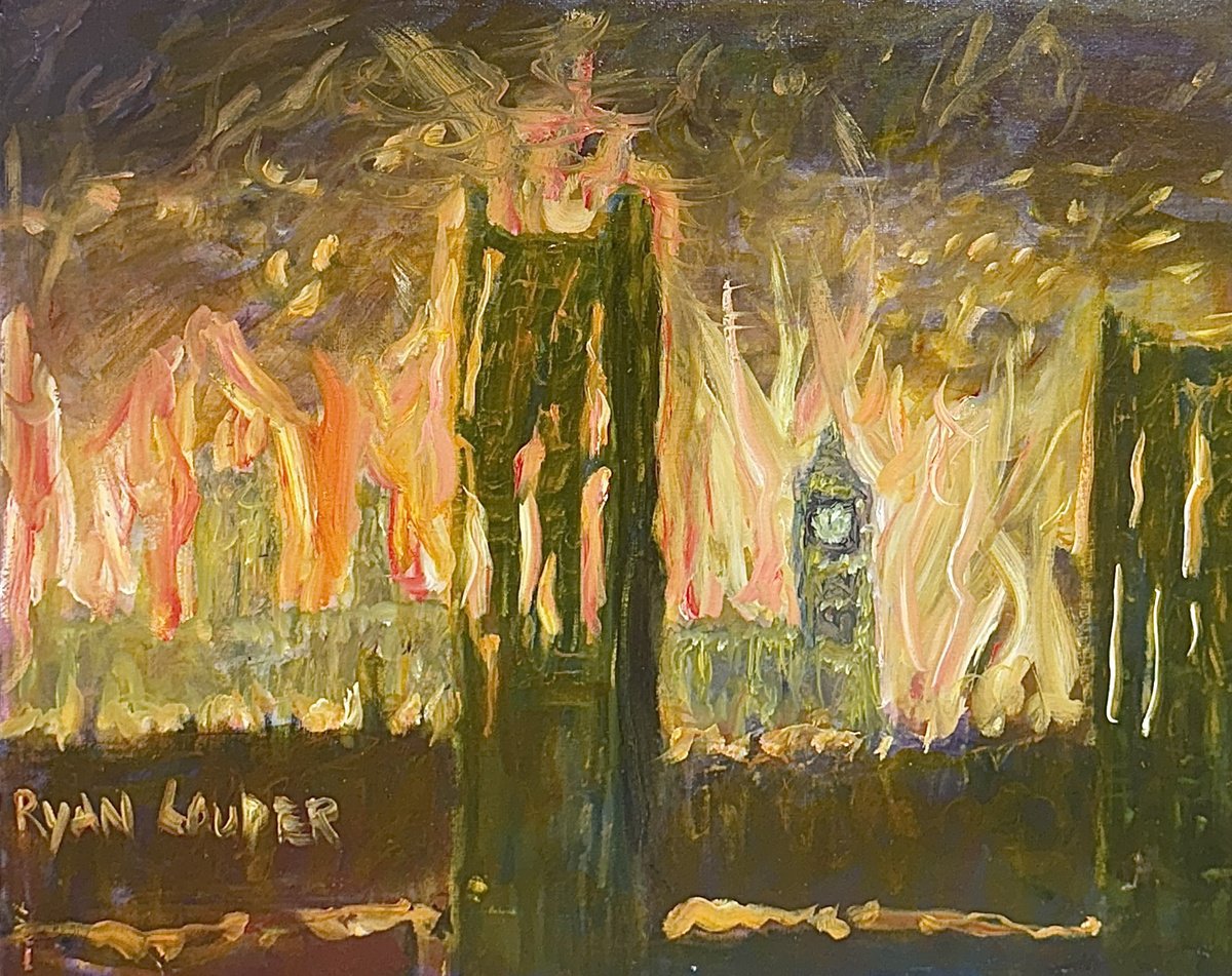 Expressive Cityscapes Oil Painting By Ryan Louder, 20 X 16", London Ruins, Original Artwork