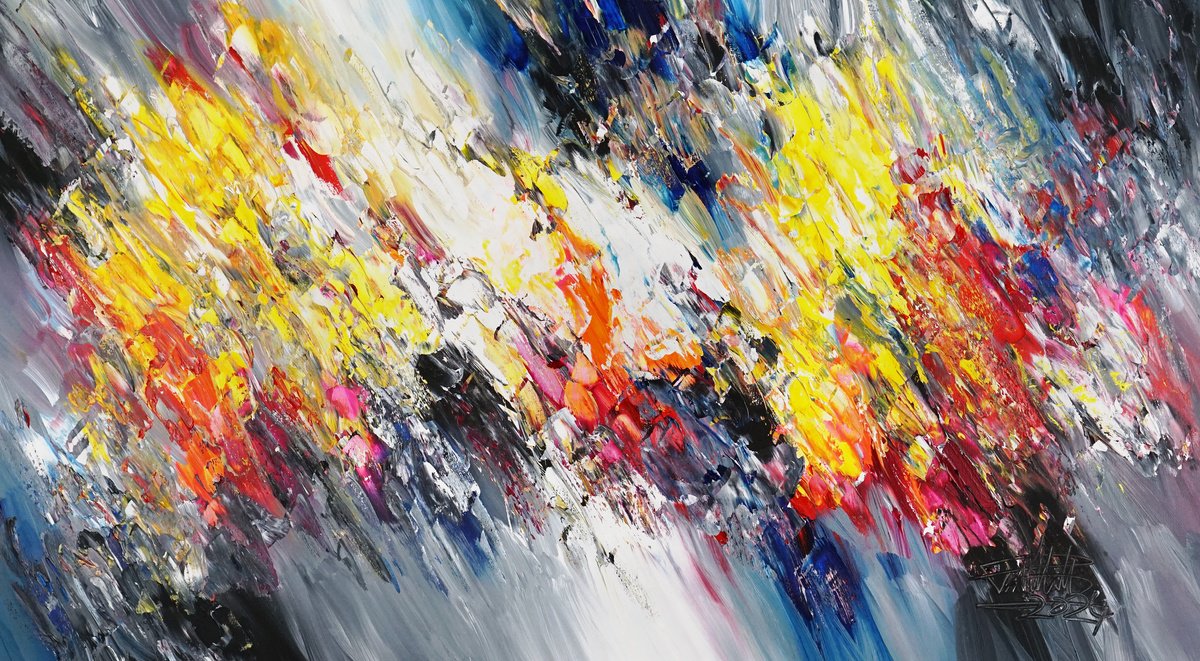 Abstract Acrylic Painting By Peter Nottrott, 61 X 33", After The Thunderstorm L 1, Original Artwork