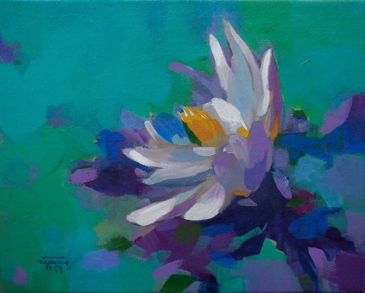 Expressive Botanical Acrylic Painting By The Khanh Bui, 20 X 16", Water Lilies, Original Artwork