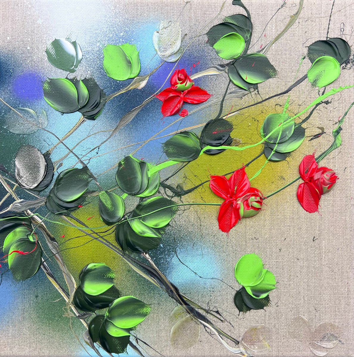 Abstract Acrylic Painting By Anastassia Skopp, 12 X 12, Garden Flowers V, Original Artwork