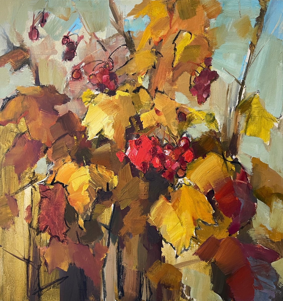 Impressionistic Botanical Oil Painting By Igor Yuryev, 24 X 26, Kalina, Original Artwork