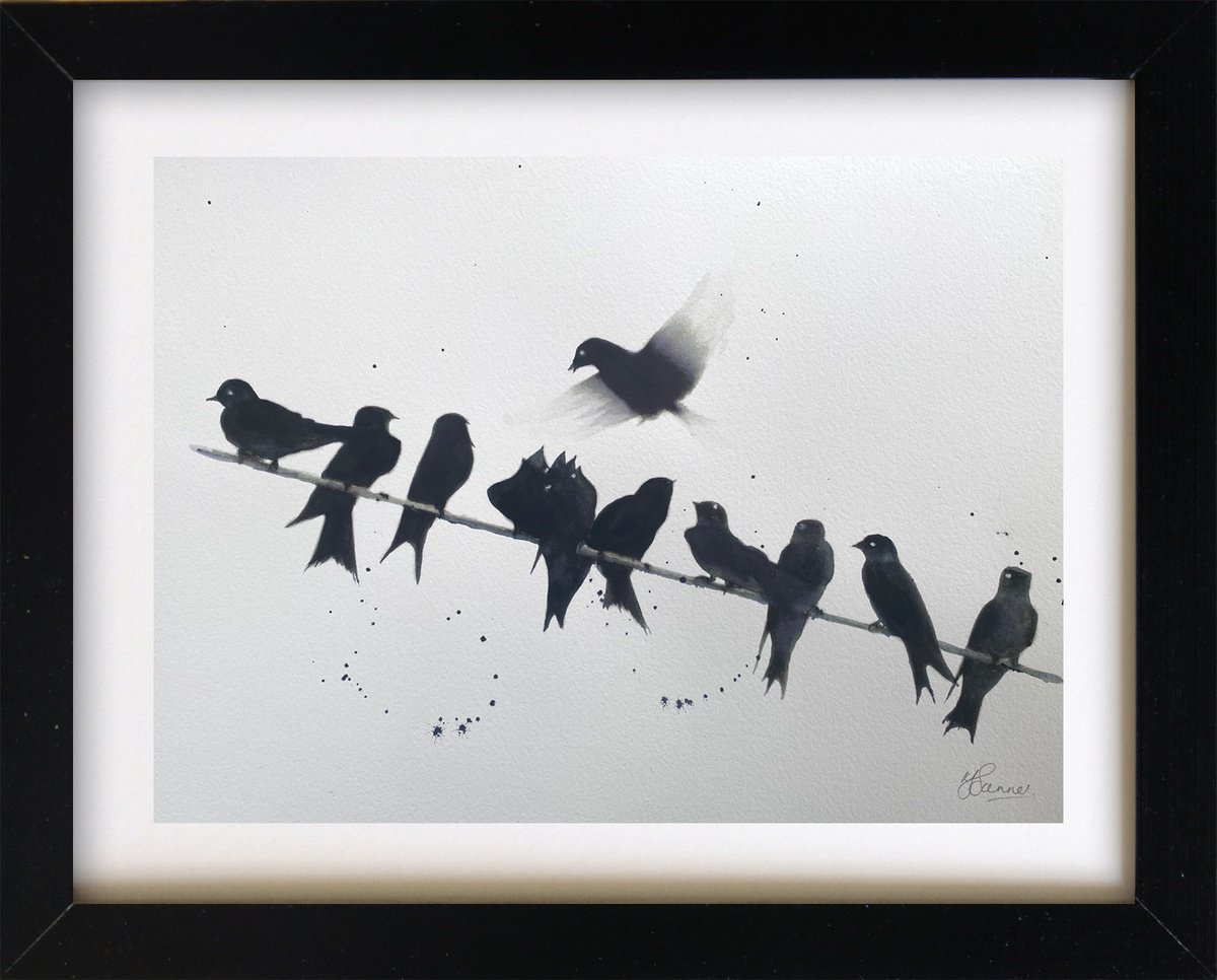 Illustrative Watercolour , Swallows On A Wire By Teresa Tanner, 20 X 16, Artwork For Sale On Artfinder