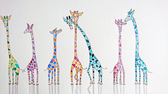 15 Giraffes original painting 33" x  8"