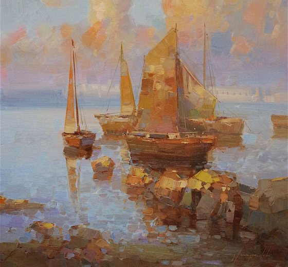Sailing Boats Original oil painting  Handmade artwork One of a kind Large Size