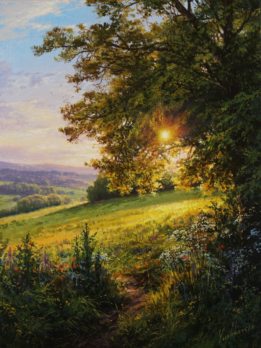 Photorealistic Landscape Acrylic Painting By Viktar Yushkevich Yuvart, 12 X 16", Morning In The Mountains, Original Artwork