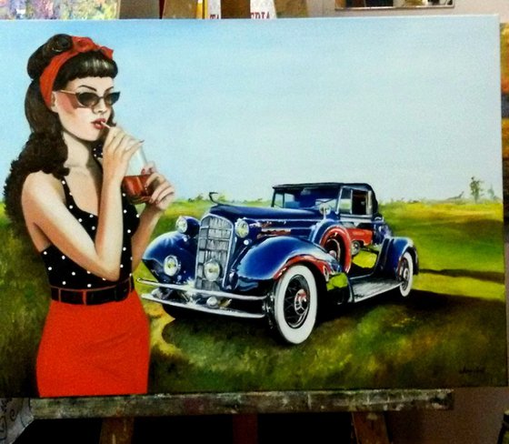 Pin up with vintage car