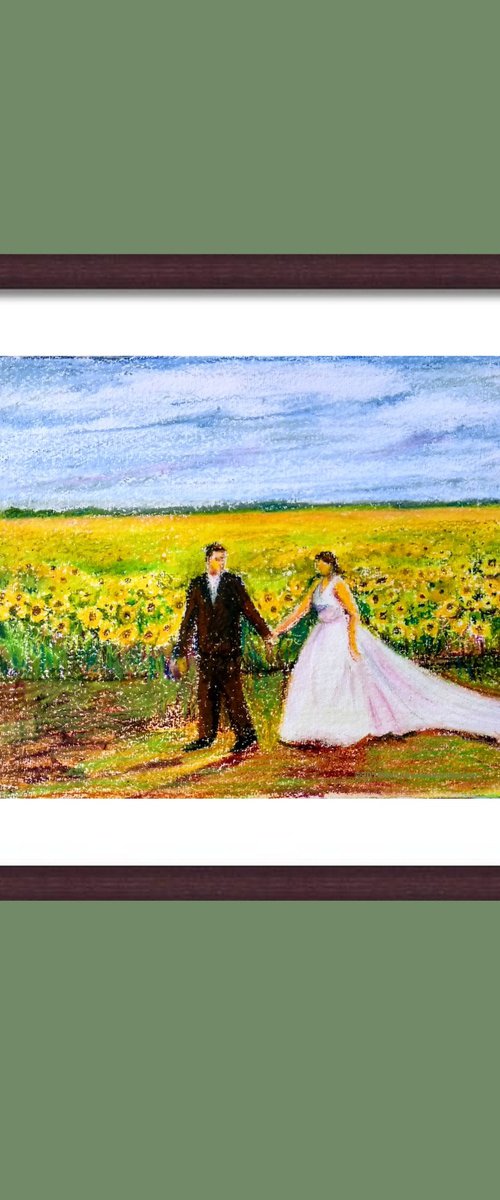 Newlyweds in a romantic Sunflower field by Asha Shenoy