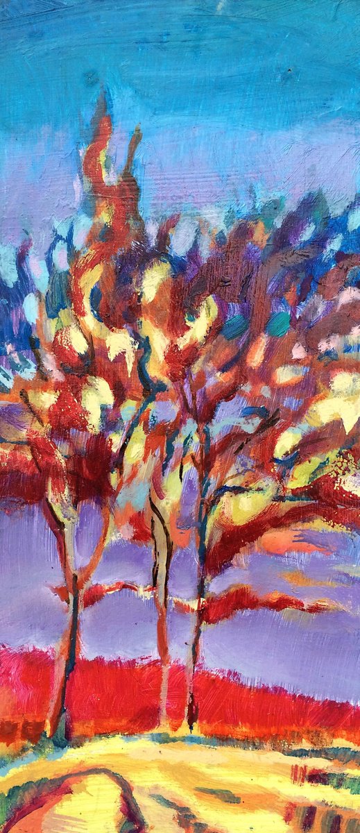 Expressive Landscape Oil Painting By Guy Pickford, 8 X 18, Engulfed, Original Artwork