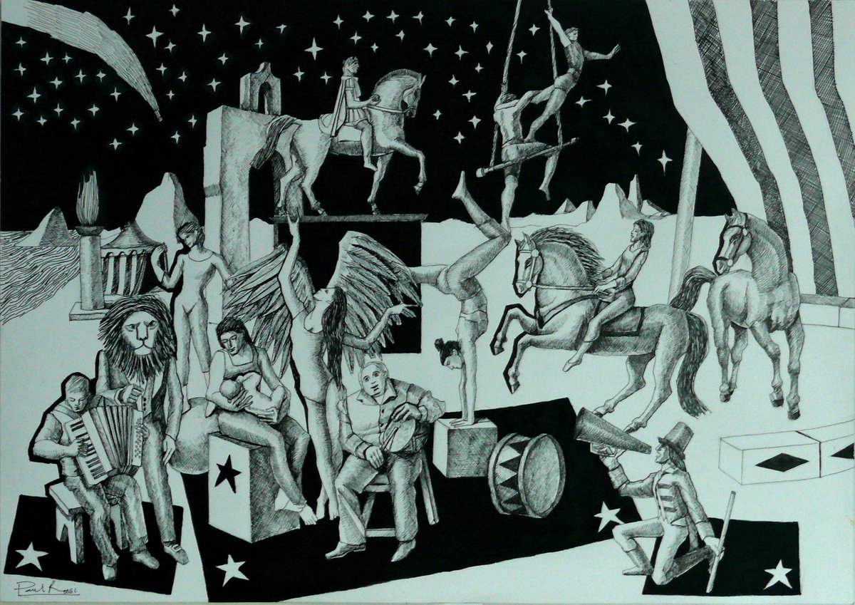 Portrait Ink Drawing By Paul Rossi, 24 X 17", Circulus Iv, Original Artwork