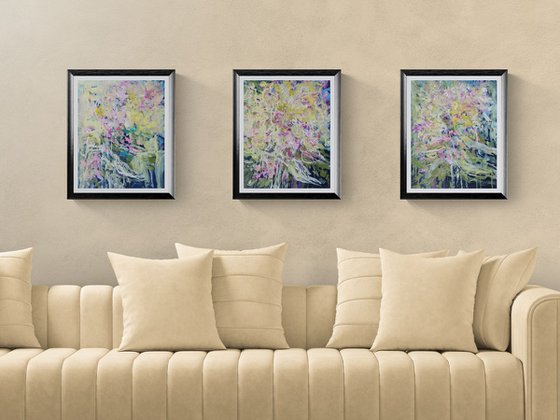 Abstract Floral Triptych on Paper