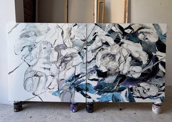 Blue Heart Bloom. Diptych