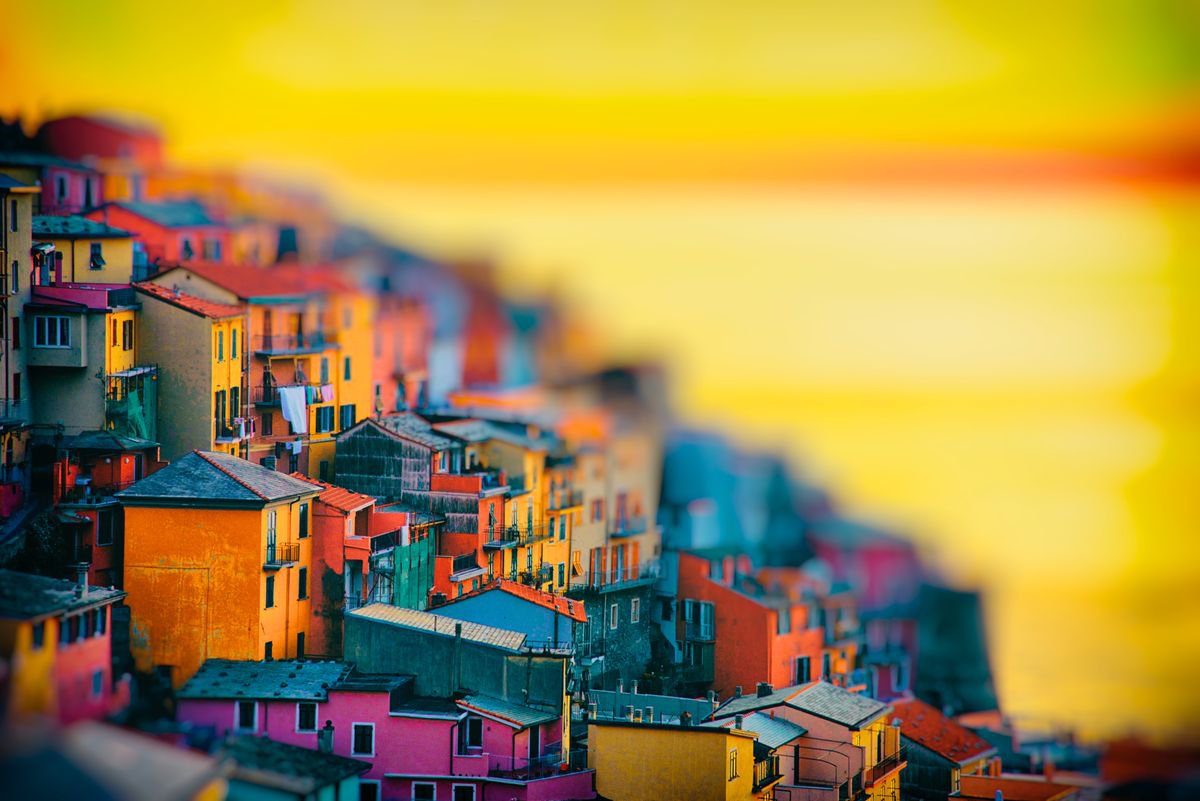 Geometric Cityscapes Photograph By Marc Ehrenbold, 40 X 30", Riomaggiore Sunset, Original Artwork