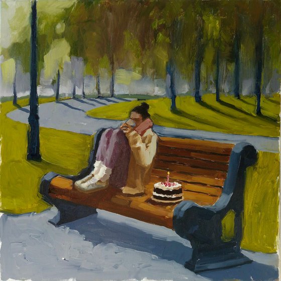 "Loneliness" Sunny autumn human oil art