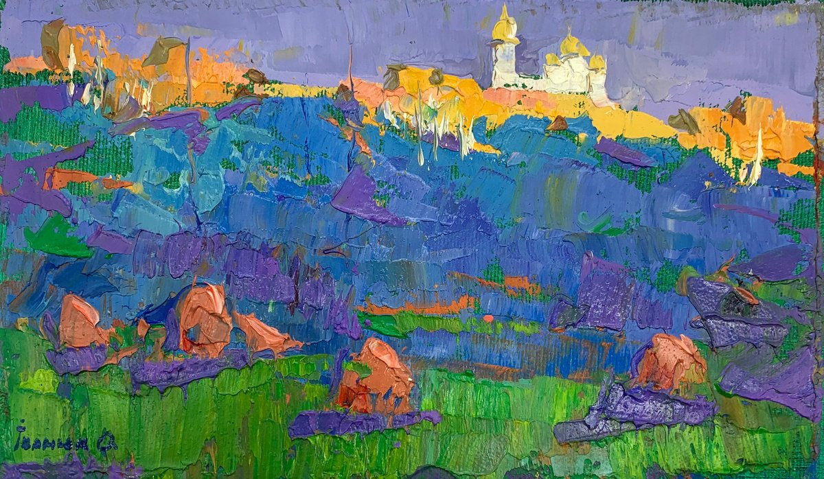 Impressionistic Landscape Oil Painting By Kalenyuk Alex, 10 X 6", Evening Ray, Original Artwork