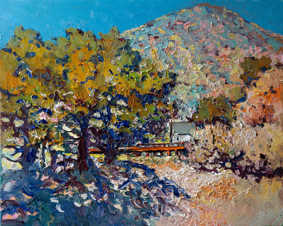 Expressive Landscape Oil Painting By Suren Nersisyan, 28 X 22", Sunny Day, California, Original Artwork