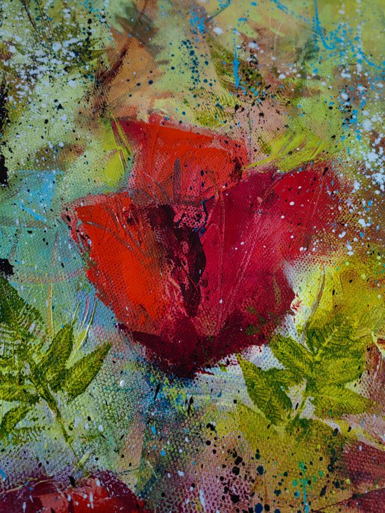 "Crimson Dreams: Poppies" from the "Colours of Summer" collection, abstract flower painting