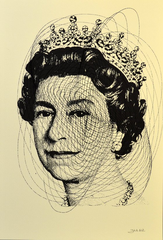 Queen Elizabeth II Vibrations 1 - Mixed Media Painting Art on Aqua Fine Art Paper