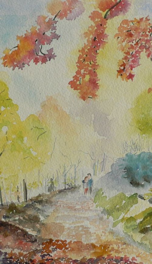 Autumn in Chilterns, watercolor, gift by Geeta Yerra