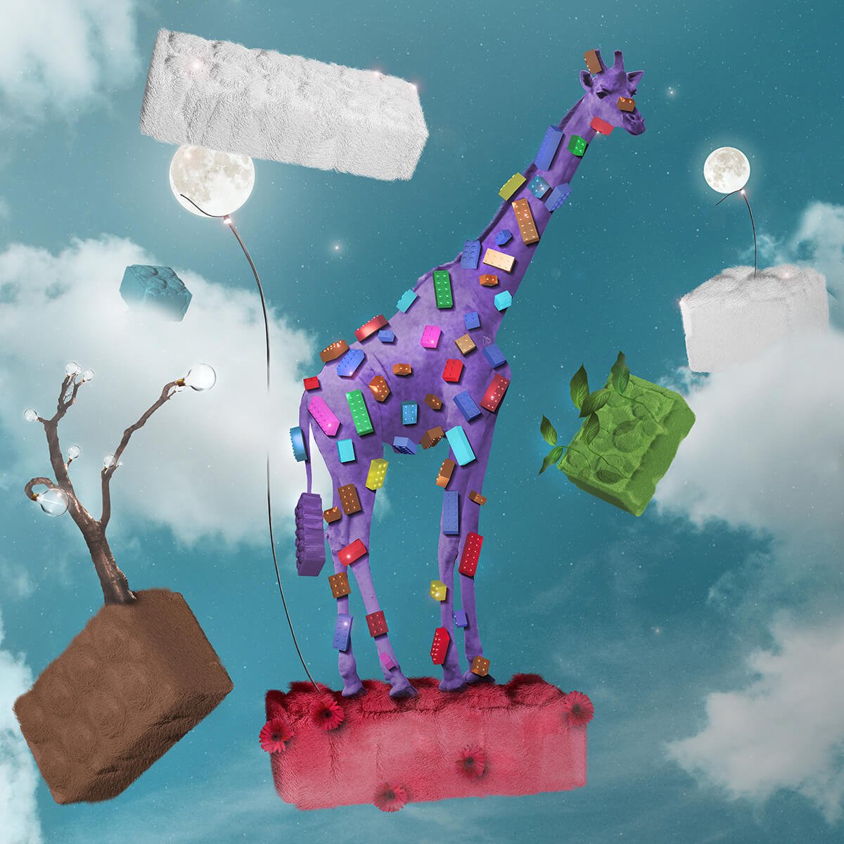 Surrealistic Animal Print By Vanessa T Stefanova, 24 X 24", Legoraffe, Original Artwork