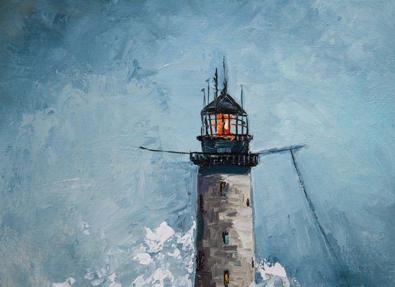 Lighthouse. Oil painting. 12 x 16in.