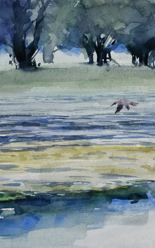 Lake with willows by Goran Žigolić Watercolors