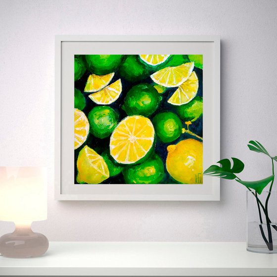 Still life with lemons and limes Original art green yellow