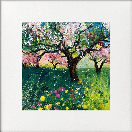 Flowers in orchard framed