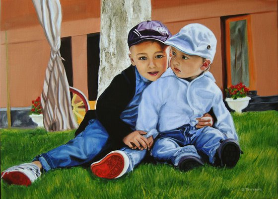 Custom Double  Portrait, Canvas painting, Child Custom portrait, Children painting