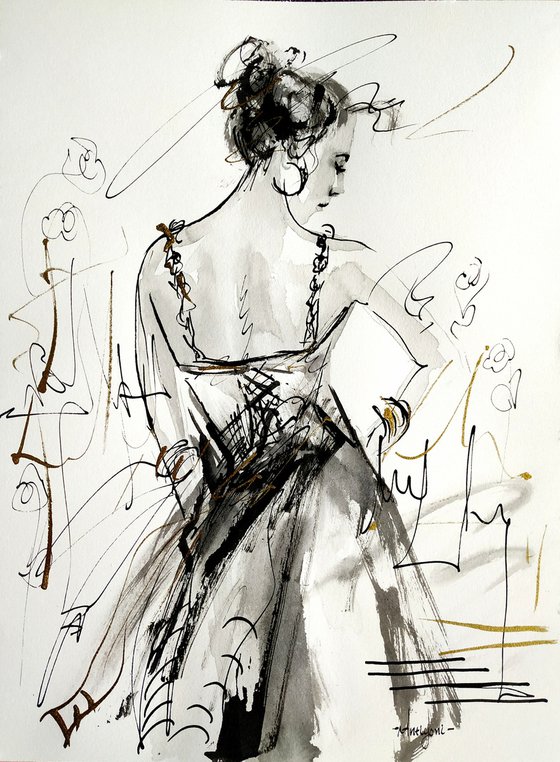 Woman  ink drawing series-Figurative drawing on paper