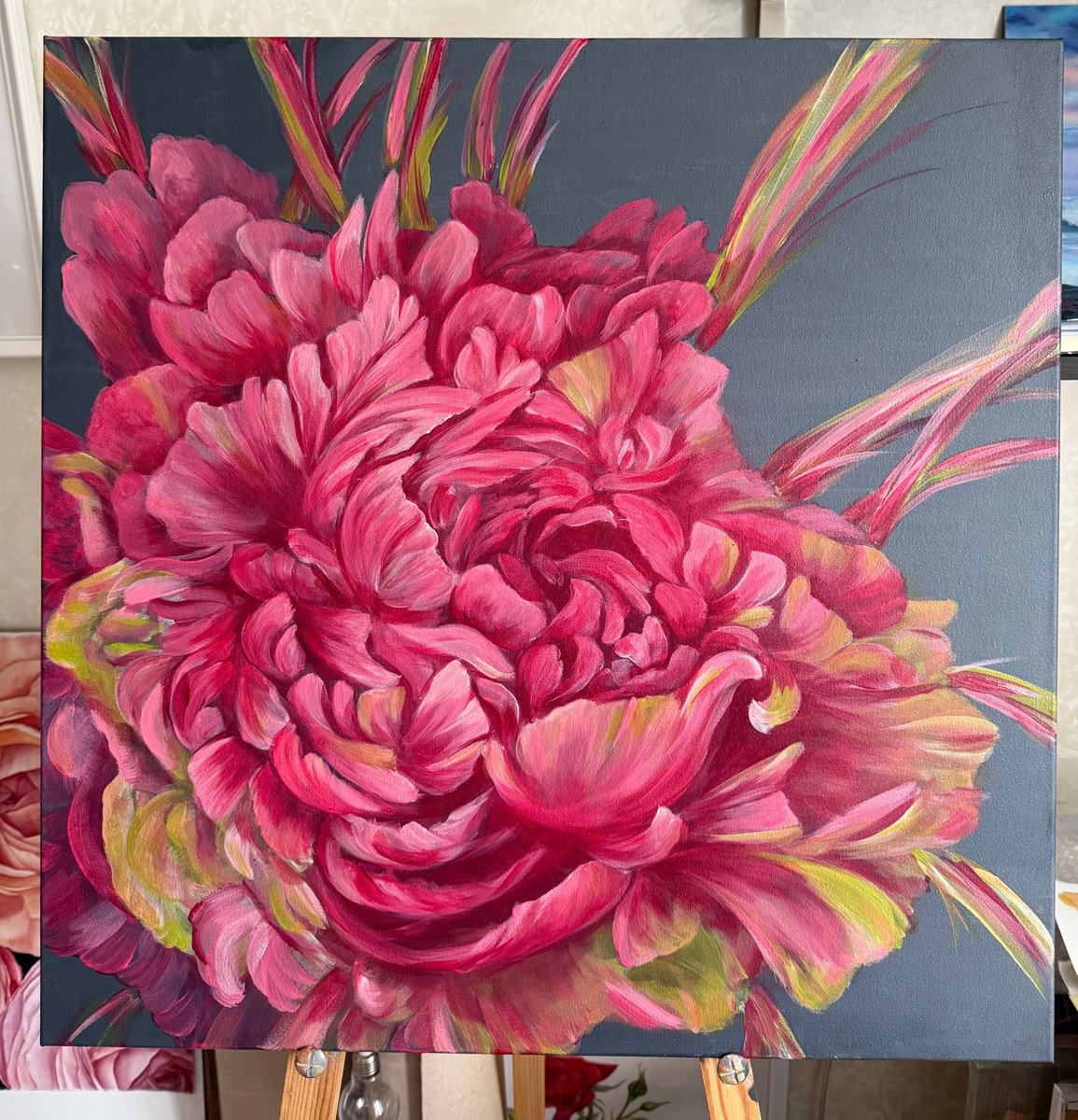 Bright Peony By Anna Lyashenko, 24 X 24, Artwork For Sale On Artfinder